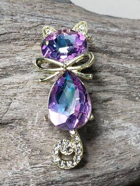 New Rhinestone Cat Brooch Watermelon Rhinestone Kitten Delicate Sweet